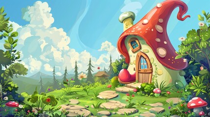 Obraz premium Whimsical Fairy House in Elf Boot with Cartoon Gnome Home Vector Illustration