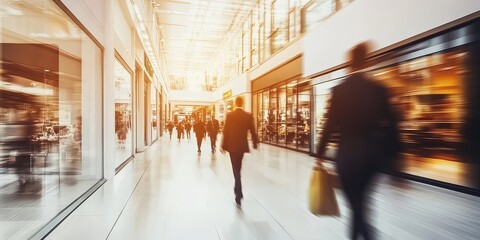 People interact in a lively shopping scene, reflecting contemporary consumer habits.