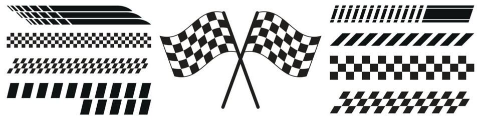 Racing stripe vector set with checkered flag designs