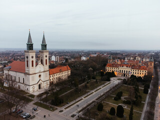 Fototapeta premium Drone view of Sombor town, square and architecture, Vojvodina region of Serbia, Europe