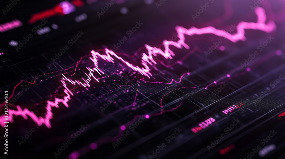 Fototapete A detailed virtual reality interface presenting stock market chart lines as part of an interactive financial dashboard, complete with holographic indicators and customizable views,