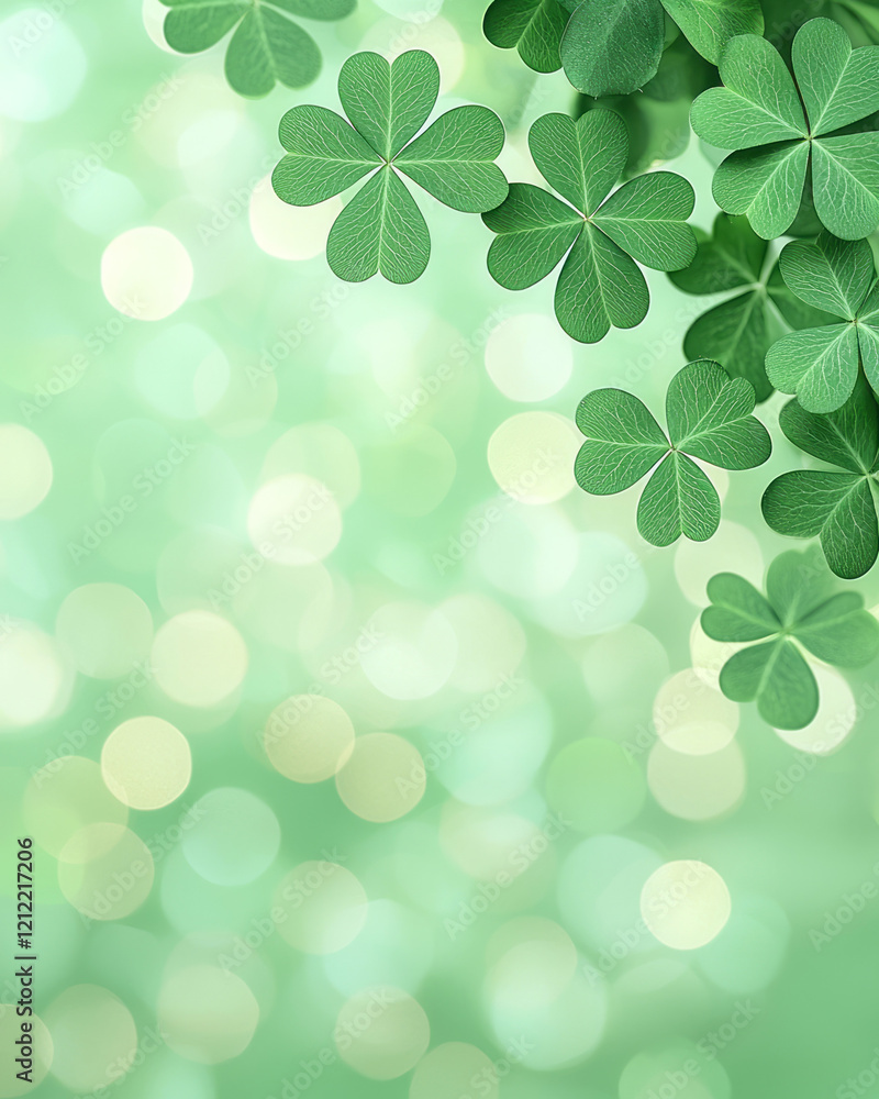 Poster a lively st. patrick's day background showcasing radiant clover shamrocks sparkling against a vibran