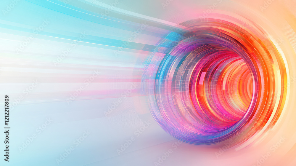 Poster An abstract digital painting of data streams converging into a central hub, transforming into clear and actionable business insights under a vibrant color palette,