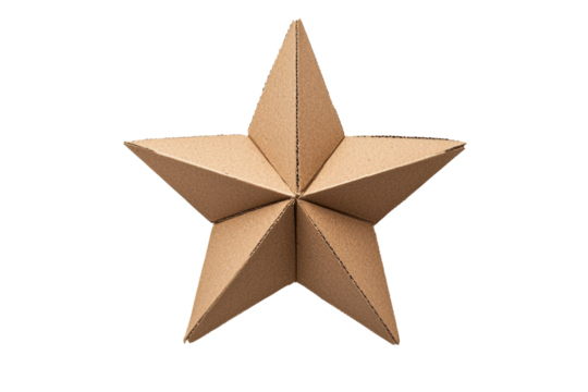 isolated transparent background three dimensional cardboard star with sharp points and textured surface, ideal for decoration or crafts