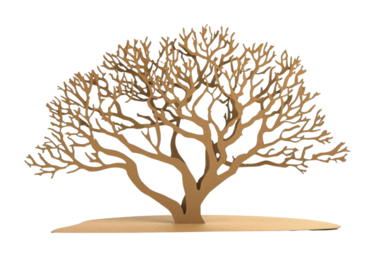 isolated transparent background decorative cardboard tree with intricate branches and sturdy base, perfect for artistic displays