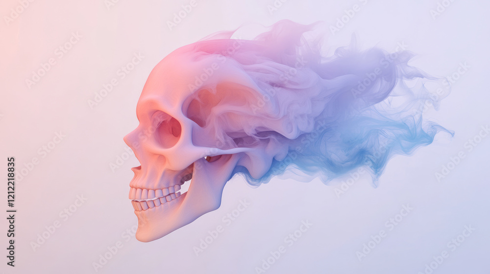 Leinwandbilder a digital abstract illustration of a human skull with vivid paint splashes in gradient colors, highl