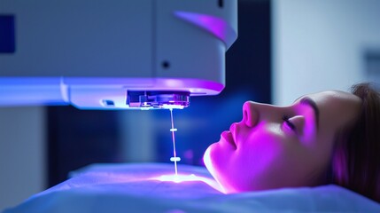 Obraz premium Patient undergoing precise radiation therapy with advanced equipment.