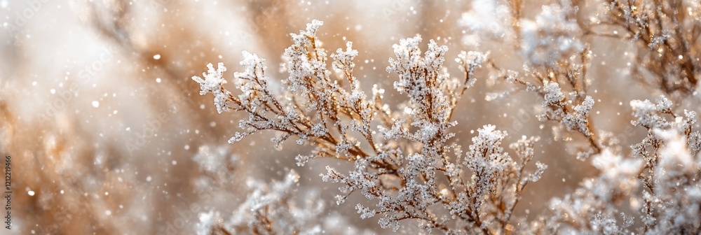 Poster close-up of frost-covered branches in a snowy landscape.
