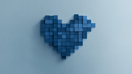 Fototapeta premium A creative blue pix heart icon composed of small square pixels, symbolizing love and connectivity in a digital world,