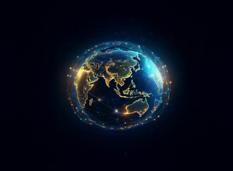 Fototapeta premium A glowing, digital representation of Earth, encased in a network of interconnected lines, symbolizing global connectivity and digital transformation.