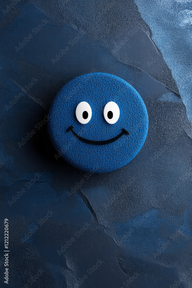 Poster A playful blue pix smiley face icon with pixelated features, adding a friendly and approachable touch to digital designs,