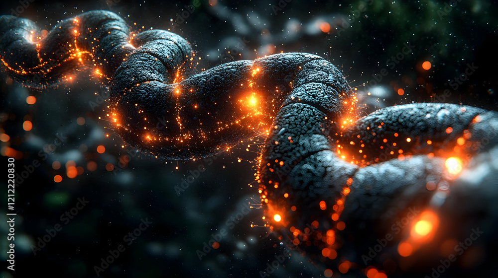 Poster glowing embers chain abstract 3d rendering dark background