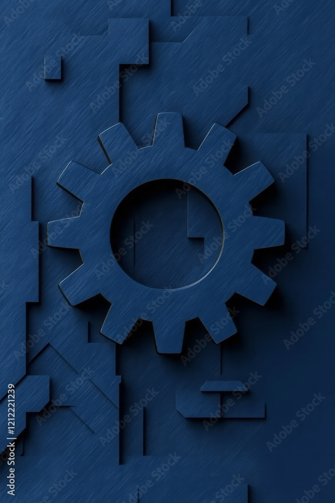 Aufkleber a sleek blue pix gear symbol icon, featuring interlocking pixels and a metallic gradient for a techn