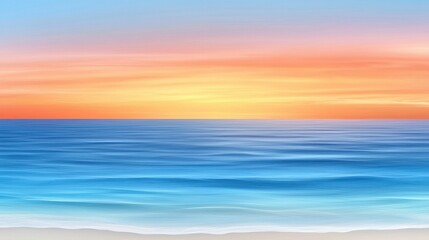 Naklejka premium A serene sunset over the ocean, with vibrant hues of orange and blue blending seamlessly across the horizon.