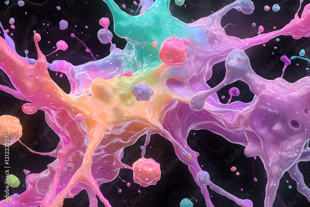 Poster a vibrant digital illustration depicting neurons forming new connections with glowing synapses, high