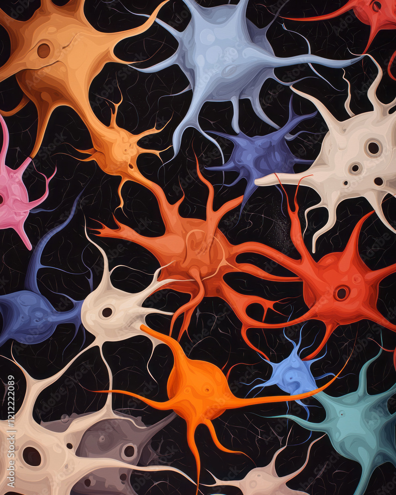 Poster a detailed microscopic view of neurons with synapses actively forming new links, enhanced by bright 