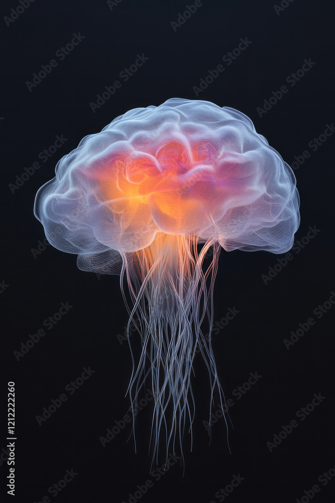 Leinwandbilder a surreal depiction of a brain with abstract, colorful neural networks expanding and connecting, sym
