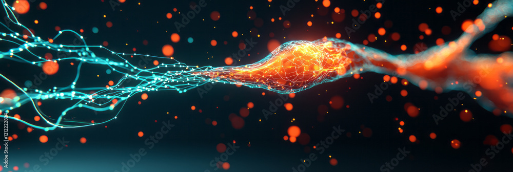 Poster a futuristic infographic-style illustration showing the brain's neuroplasticity process, with glowin