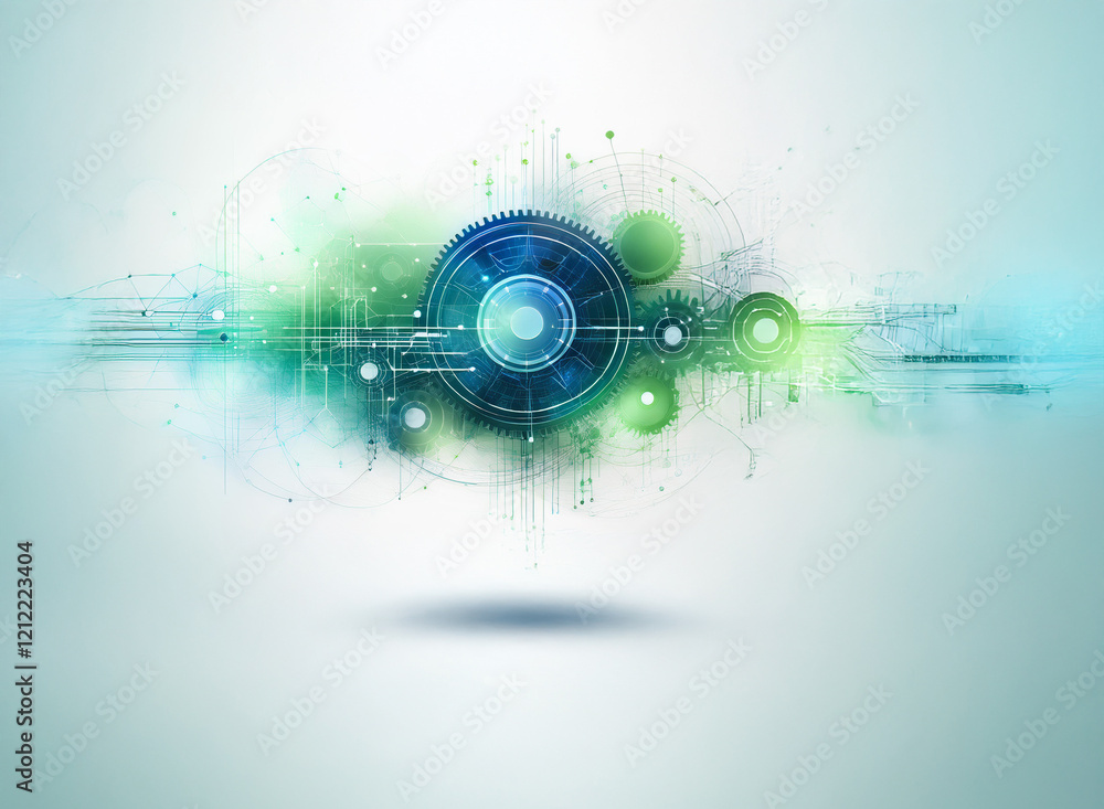 Aufkleber abstract digital art depicting a technological process. green and blue hues dominate the image, show