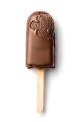 Delicious chocolate ice cream bar on a stick isolated on white background