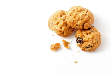 chocolate chip cookies on white background