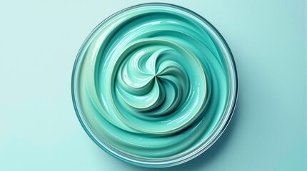 Teal cream with a smooth swirl in a glass bowl, featuring Transformative Teal, the 2026 color of the year.