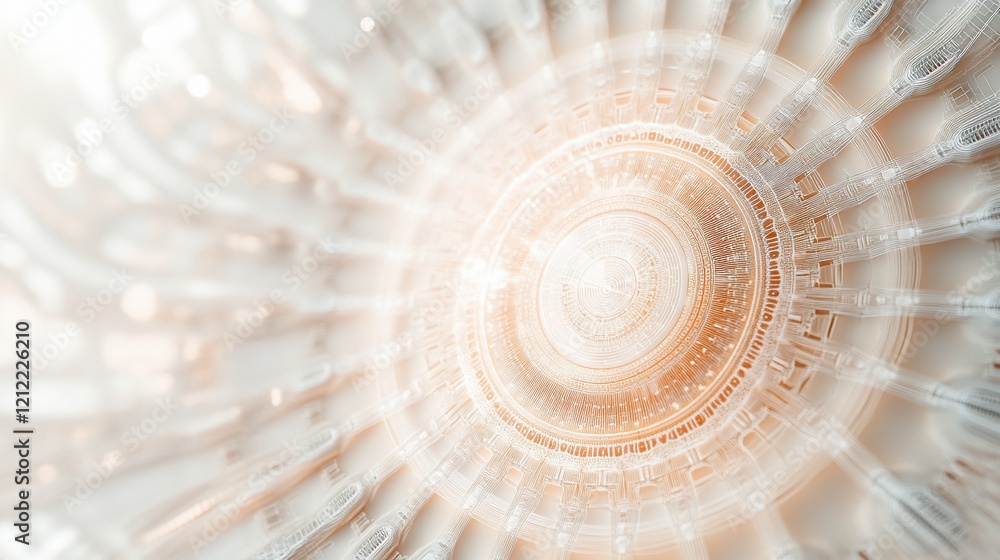 Poster Abstract circular technological background with glowing center and radial lines.
