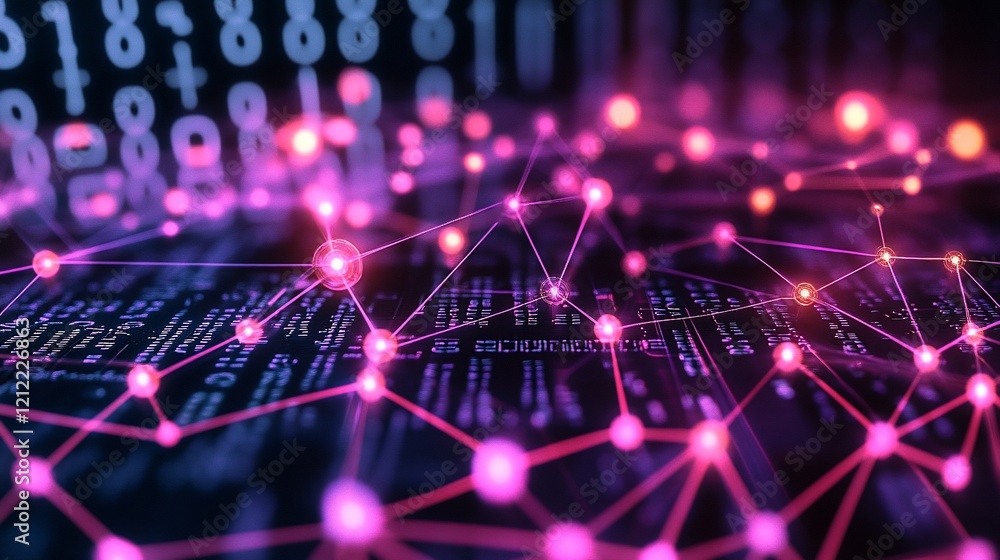 Aufkleber Abstract network connection with glowing nodes and lines on a digital background.
