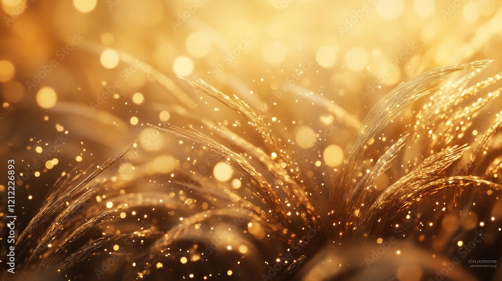 Poster Golden wheat field shimmering with bokeh lights.