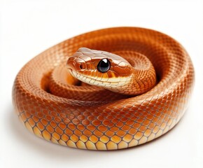 Obraz premium Bright orange snake curled up displaying its smooth scales and shiny black eyes in a cozy environment