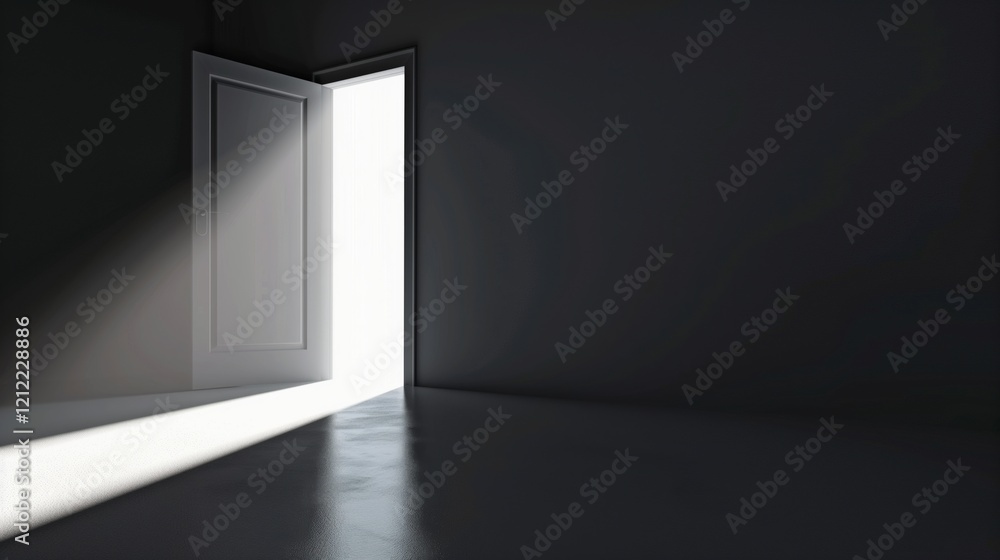Leinwandbilder a door is open in a dark room, with a bright light shining through it. the room is empty and the lig