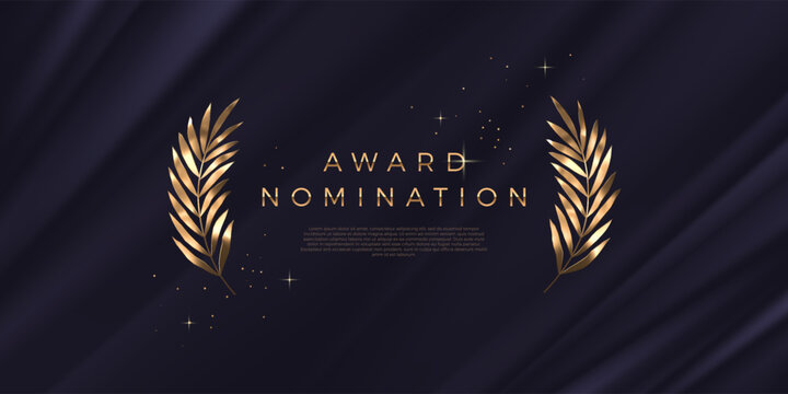 Award nomination - design template. Golden branches on a black fabric background. Award sign with golden leaves. Vector illustration.