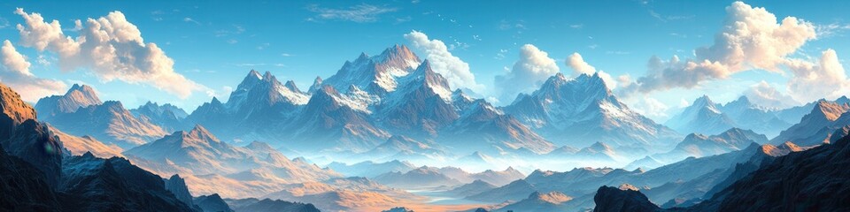 Fototapeta premium Andes Majesty, breathtaking rugged peaks, expansive plains, vast valleys, dramatic landscapes of Argentina's Andes stretching beyond the horizon