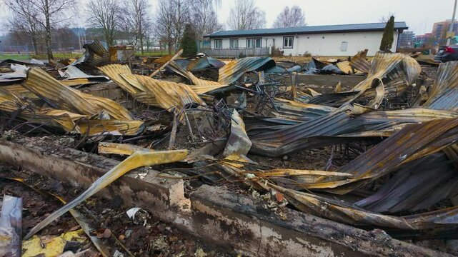 Remains of a burnt down house