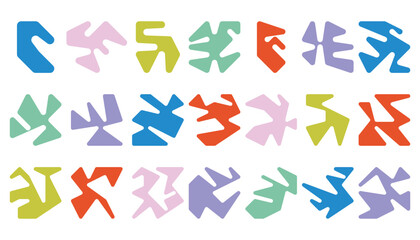 Retro tangents shapes collection of design elements.  Bauhaus set of rounded geometric shapes.