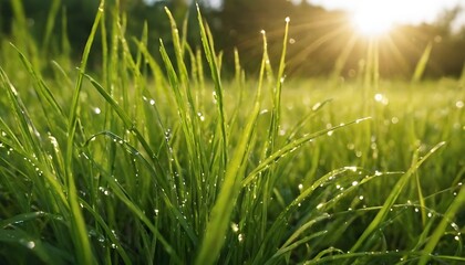 Obraz premium Fresh Morning Grass Covered in Moisture. 1