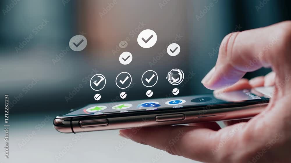 Poster managing tasks efficiently using a smartphone application in a modern workspace setting