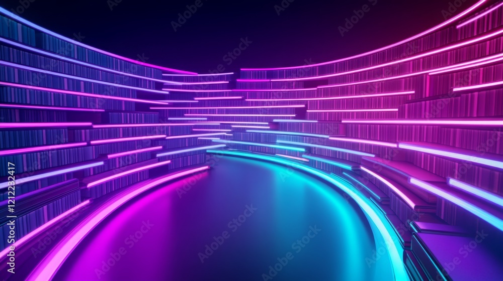 Aufkleber abstract background with a futuristic tunnel and glowing neon light effect in magenta and cyan