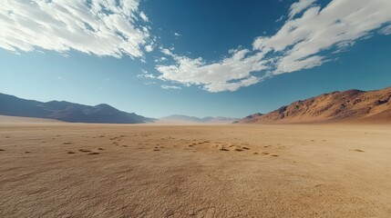 Fototapeta premium A wide-angle shot of a vast desert landscape in Namibia, with the towering dunes of the Sossusvlei as a backdrop. 