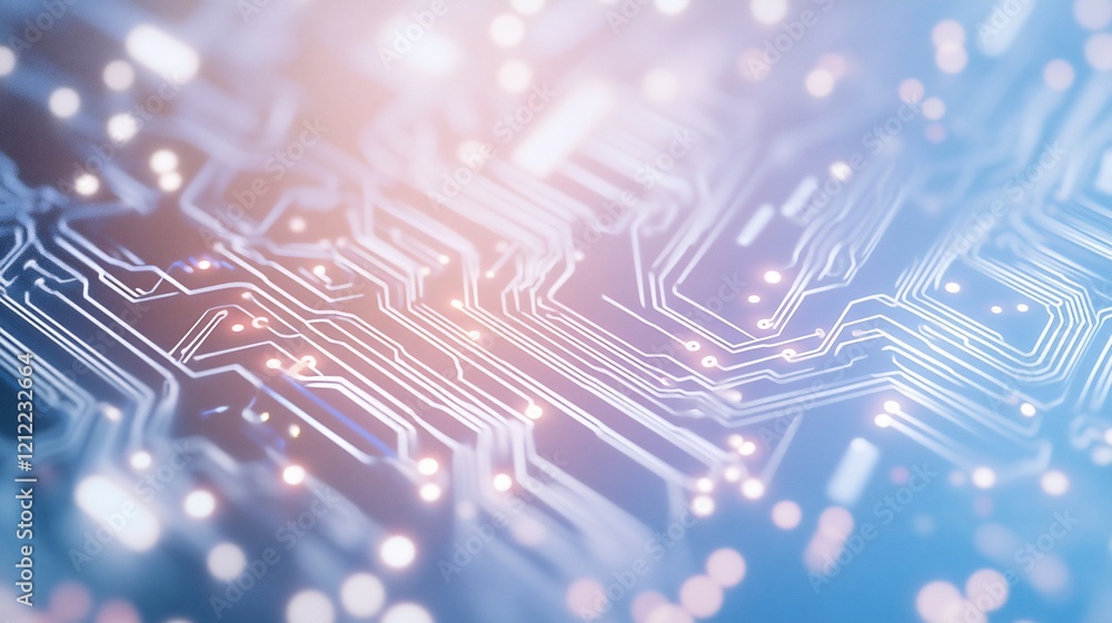 Poster Abstract close-up of illuminated circuit board, showcasing intricate pathways and glowing nodes.