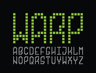 Warp Font. Retro 8-Bit Typeface. Set of Pixelated Latin Capital Letters and Numbers. Vector Illustration.
