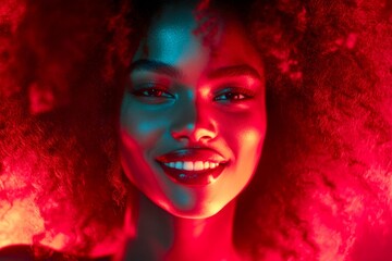 Attractive happy black girl - for ads, magazine ad and internet use. Long haircut - afro hair. Commercial ad campaign conceptual art. Long hair woman beauty concepts. Afro-american long hair.