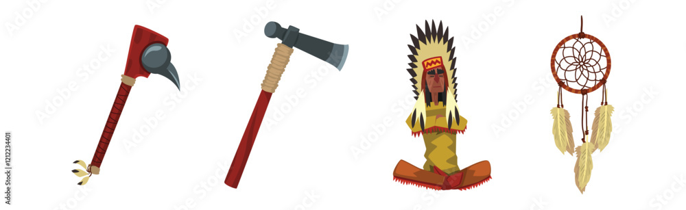 Poster indian ethnic tool and authentic object vector set