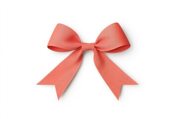 Fototapeta premium A vibrant coral ribbon bow with long tails, elegantly displayed on a clean white background
