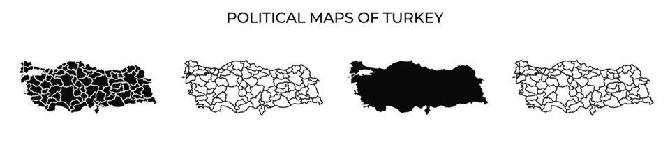 This visual presents different political maps of Turkey, highlighting various regional divisions. Each map uses distinct colors and styles to illustrate geographical and administrative features.