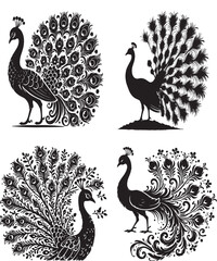 peacock, peacock silhouette, peacock silhouette set