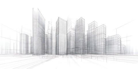 Obraz premium Architectural blueprint of urban skyscrapers Envisioning tomorrow a blueprint of a futuristic city with towering skyscrapers urban landscape architectural concept 