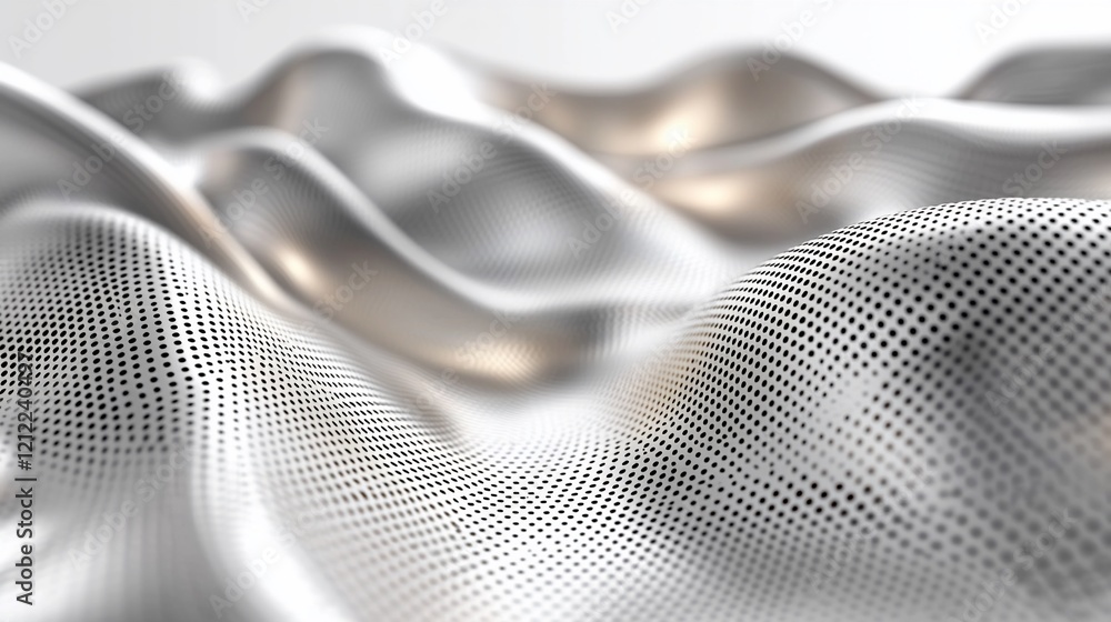 Poster abstract silver metallic wavy surface with perforated texture.