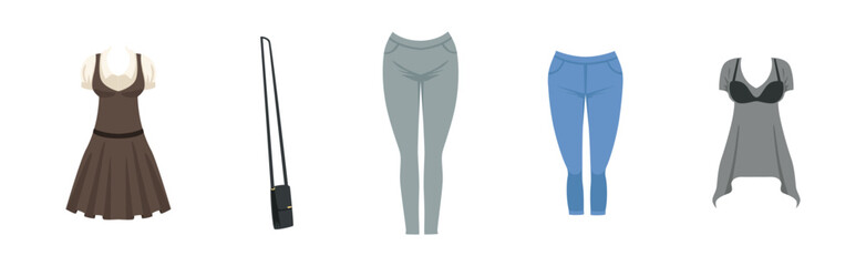 Woman Fashion Clothing Item and Apparel Vector Set