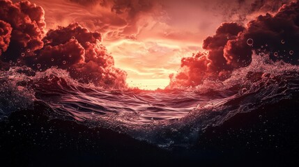 Fototapeta premium Ocean waves glowing with oxygen bubbles, marine air and health, 3D illustration